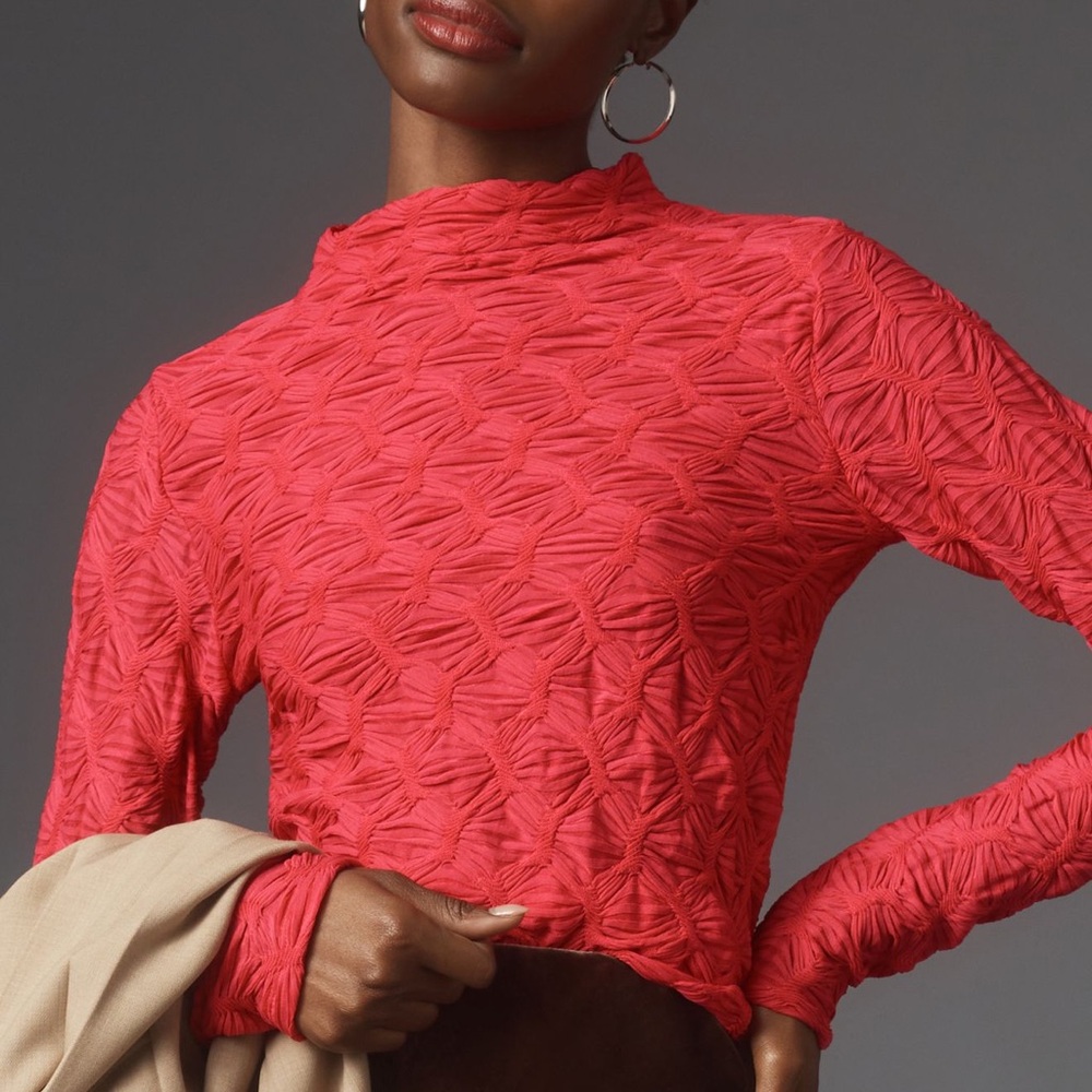NWT Anthropologie Long-Sleeve Mock-Neck Textured Top